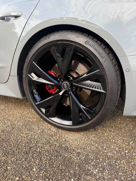 Gloss black powder coated wheel on a 2022 Audi